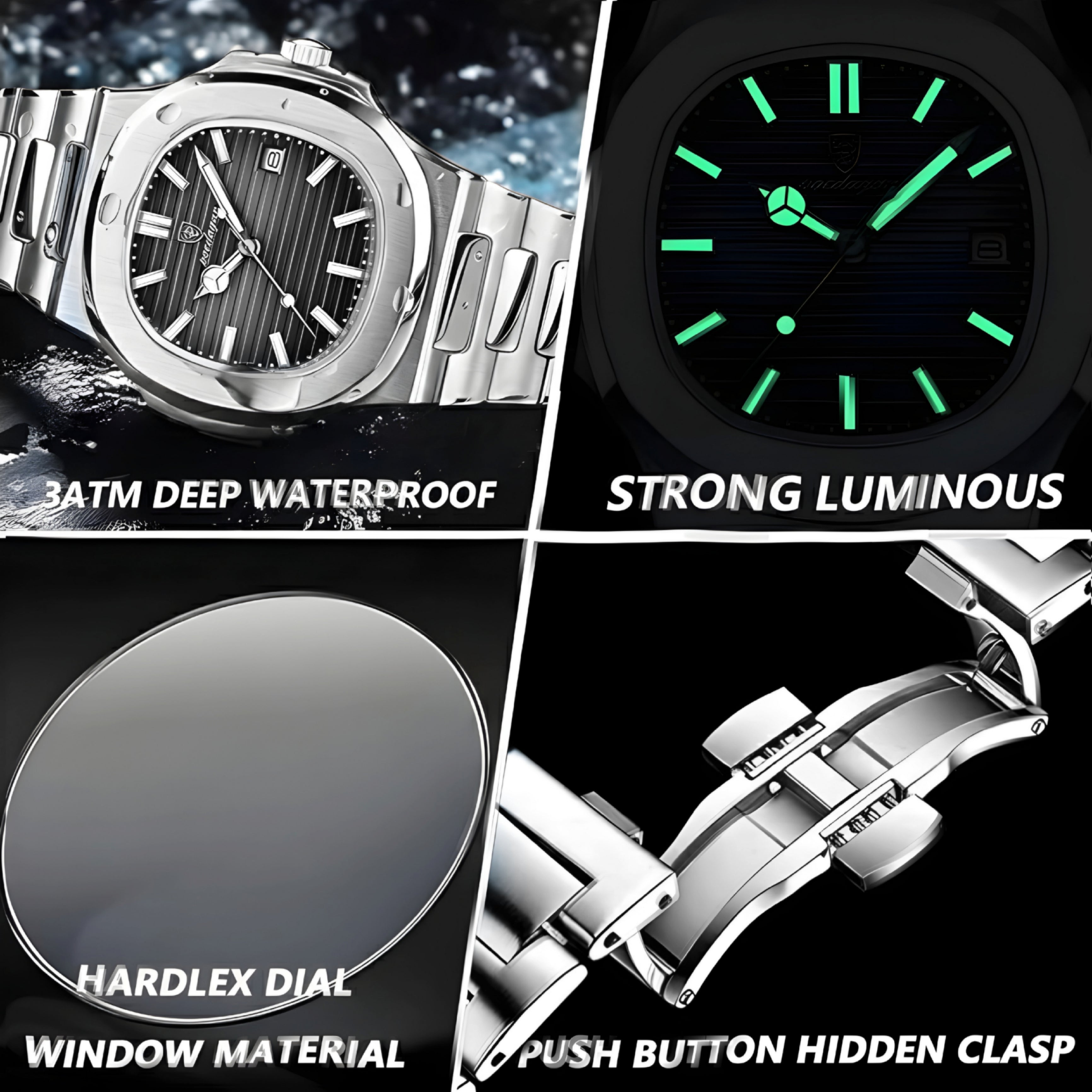 Poedagar Original Luxury Stainless Watch. Adjustable Size!